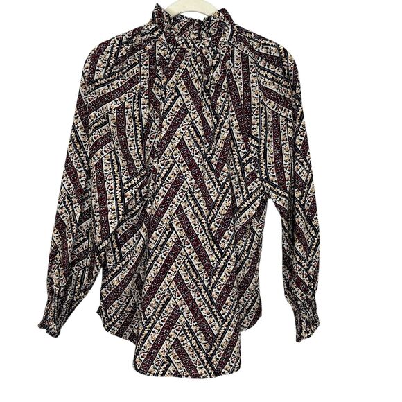 Veronica Beard Maroon and Cream Patterned Blouse - Picture 6 of 8